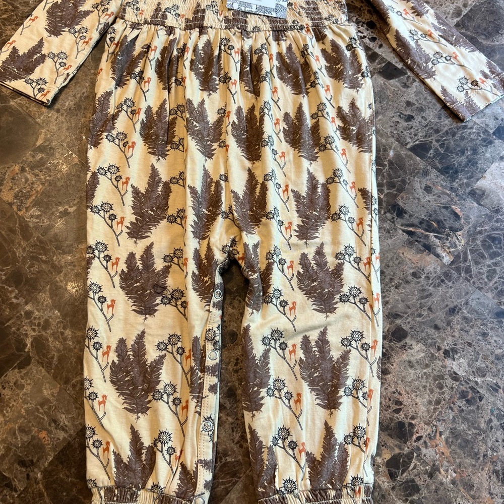 Kate Quinn Cream and Brown Floral Baby Romper